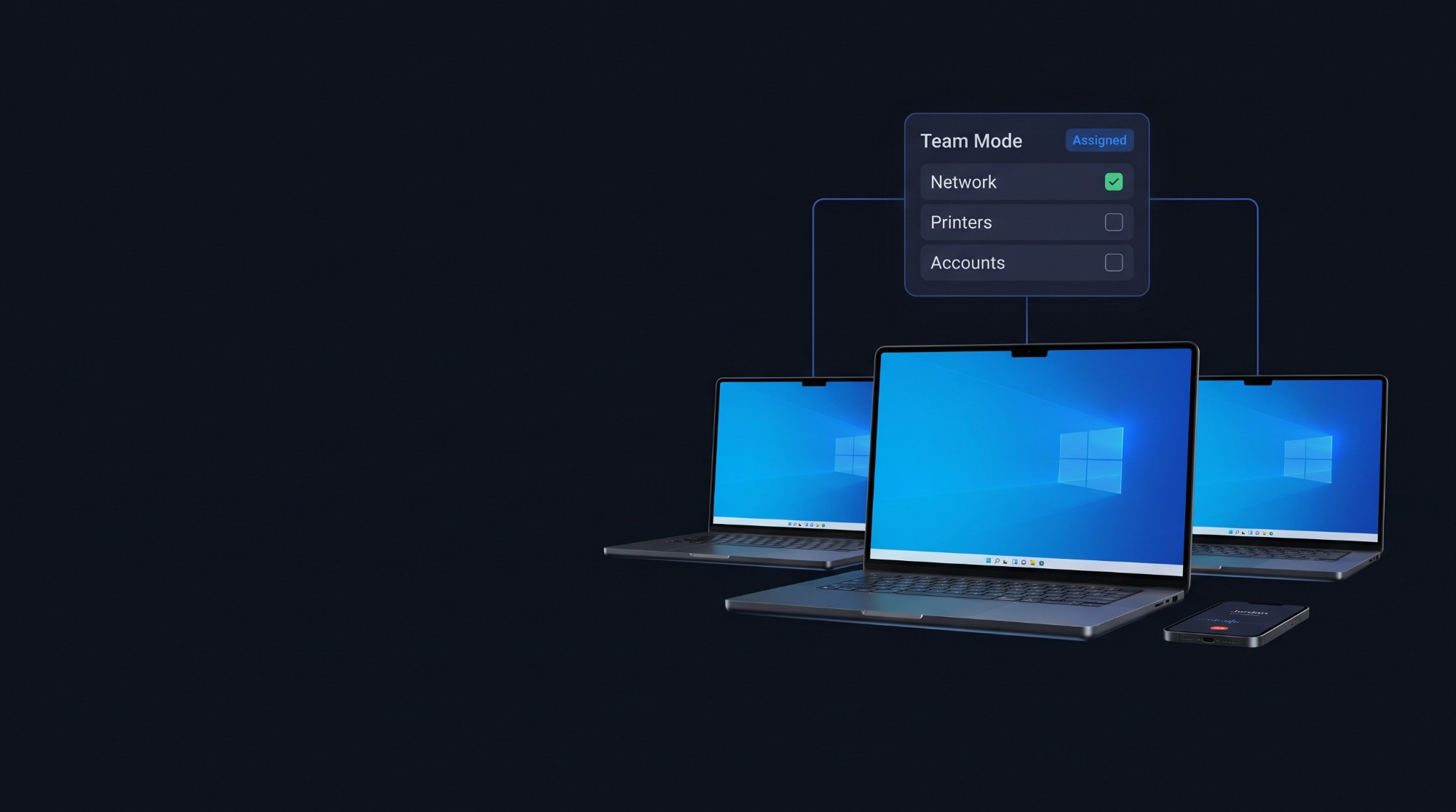 Three simulated workstations connected to SysDesks Team Mode, with network practice assigned and progress visible